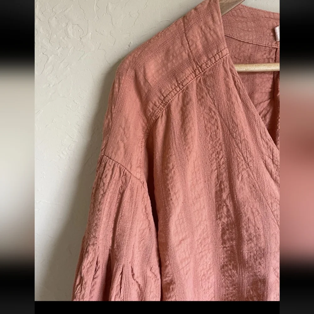 Free People Brown Buttoned Ruched Blouse